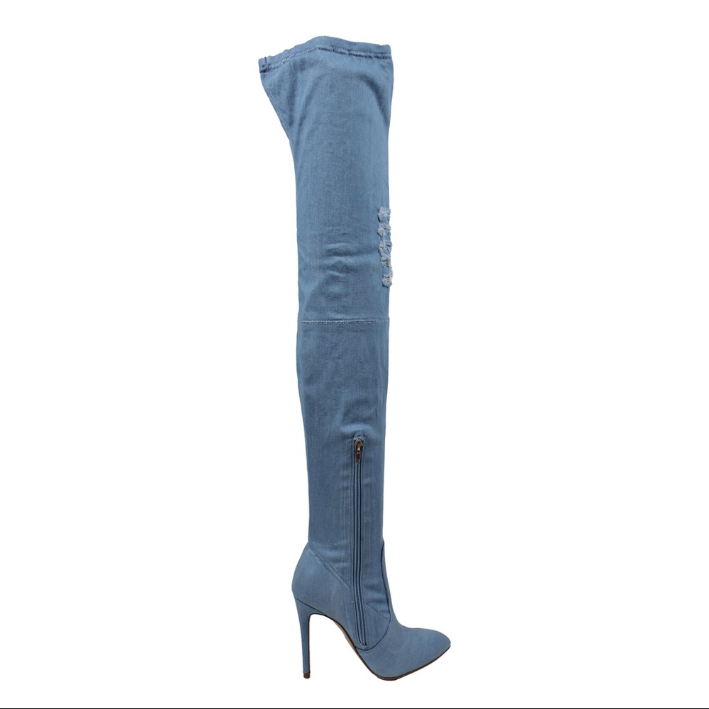 Light blue denim ripped jean over the knee boot - Picture 4 of 6